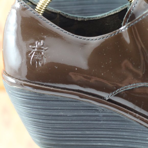 Fly London Chocolate Brown Patent Leather Wedges - Picture 15 of 16